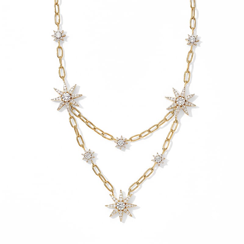 D'Joy Moissanite 2.00 ctw Necklace (18 Inches) in 18K Vermeil Yellow Gold Over Sterling Silver