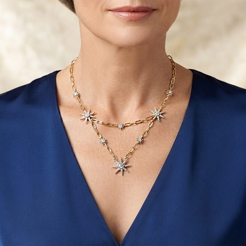 D'Joy Moissanite 2.00 ctw Celestial Spark Necklace (18 Inches) in 18K Vermeil Yellow Gold Over Sterling Silver