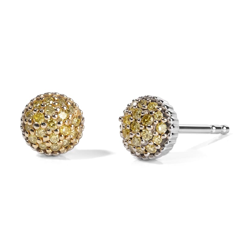 D'Joy Yellow Diamond I3 0.20 ctw Solitaire Stud Earrings in Rhodium Over Sterling Silver