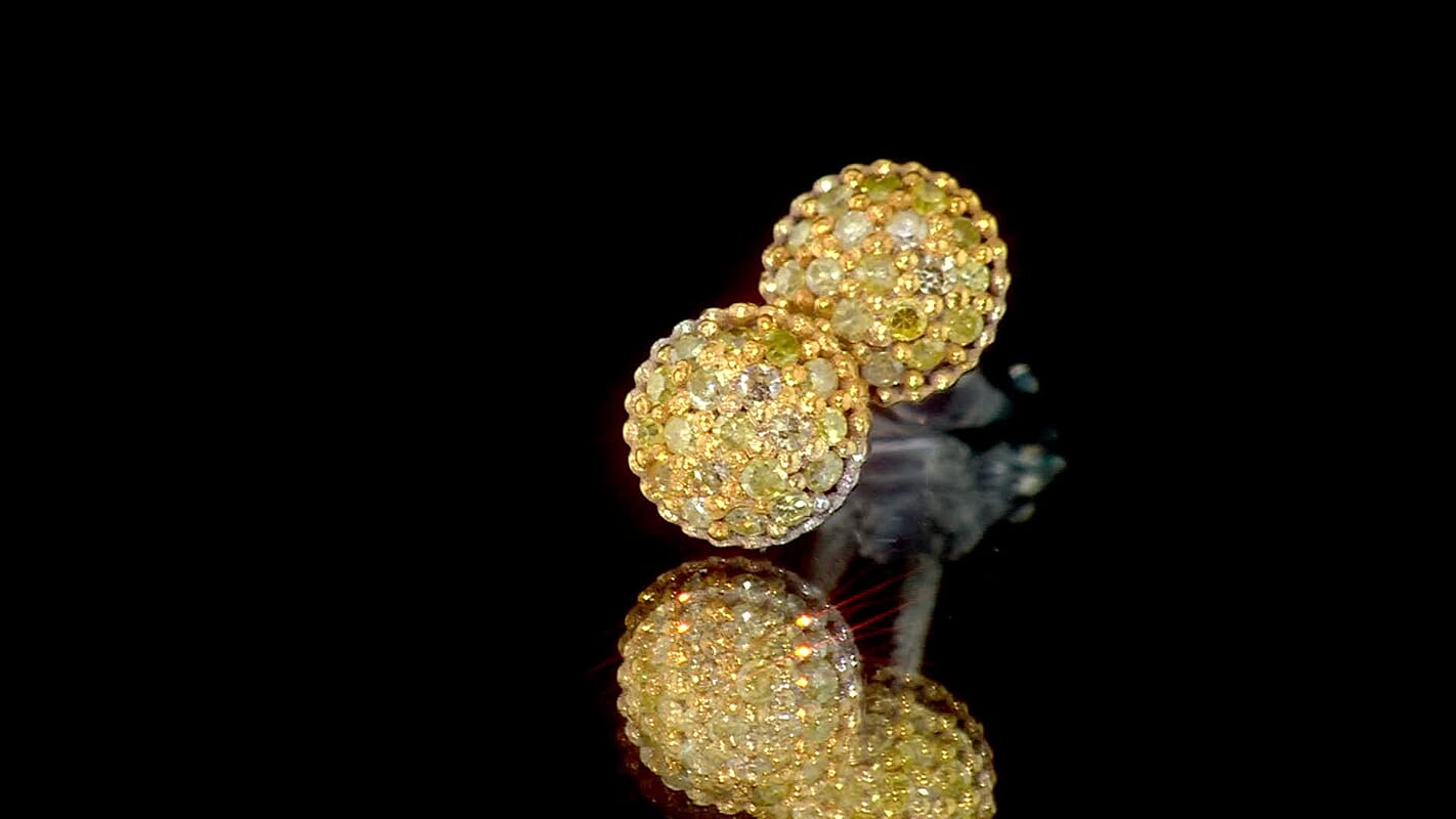 D''Joy Yellow Diamond I3 0.20 ctw Solitaire Stud Earrings in Rhodium Over Sterling Silver