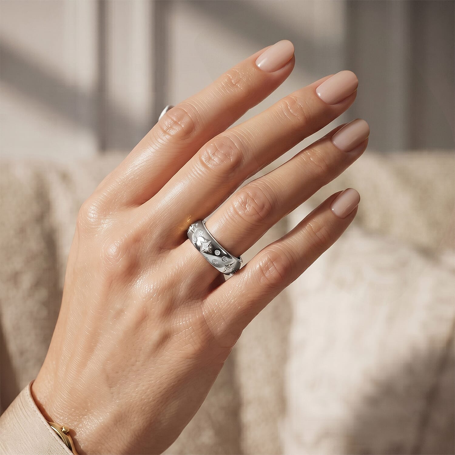 EverTrue White Zircon 0.25 ctw Celestial Spark Band Ring in Platinum Bond (Size 5.0)