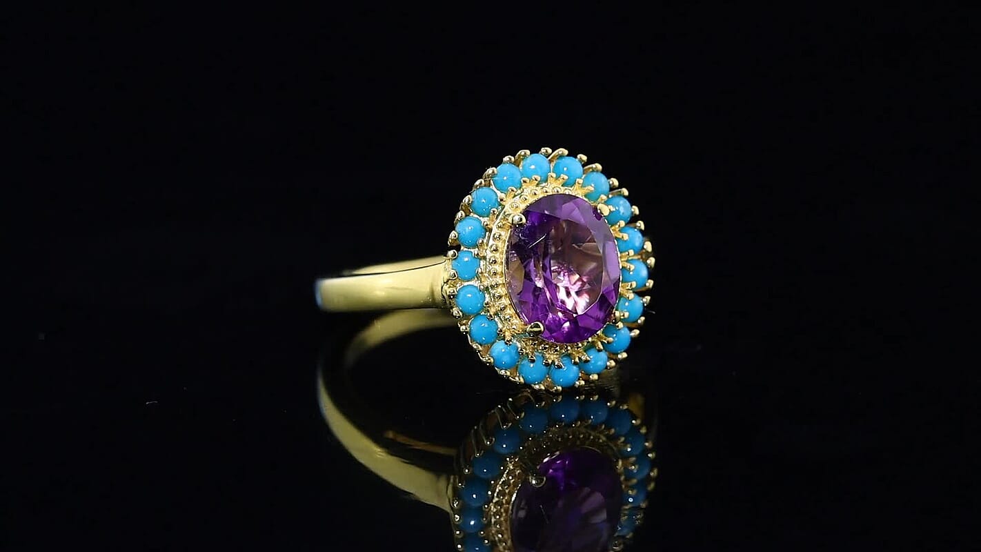 EverTrue Amethyst, Lagoon Turquoise Ring in Platinum Plating (Size 10.0) 2.50 ctw