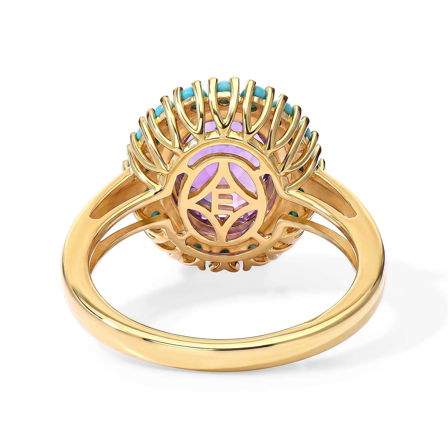 EverTrue African Amethyst and Lagoon Turquoise 3.10 ctw Crown Ring in 18K YG Plated (Size 6.0)