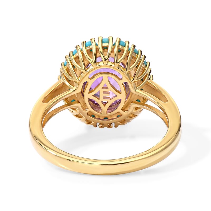 EverTrue African Amethyst and Lagoon Turquoise 3.10 ctw Crown Ring in 18K YG Plated (Size 6.0)