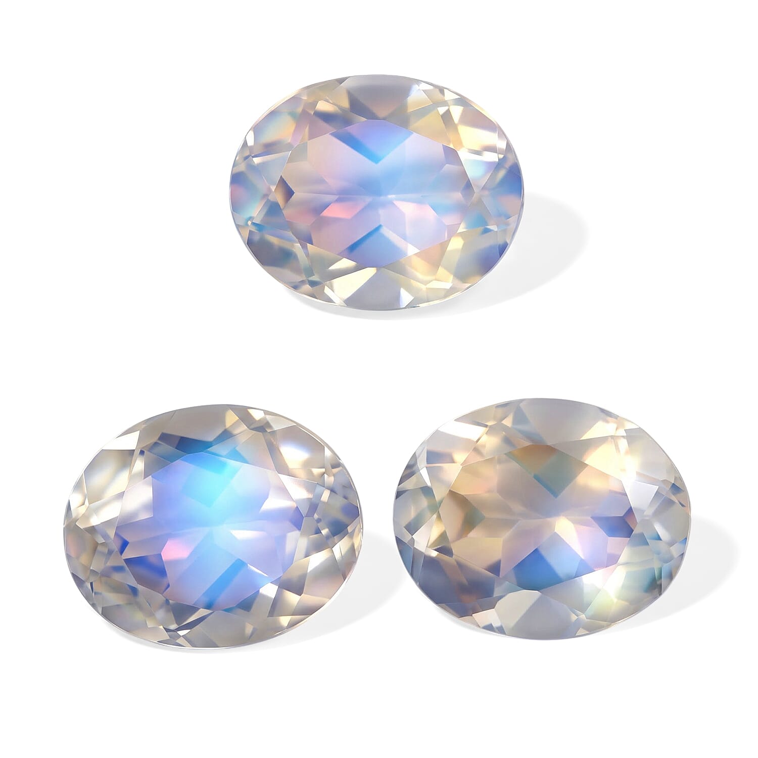 AAA Rainbow Moonstone Set of 3 (Ovl 5x4 mm) 0.85 ctw