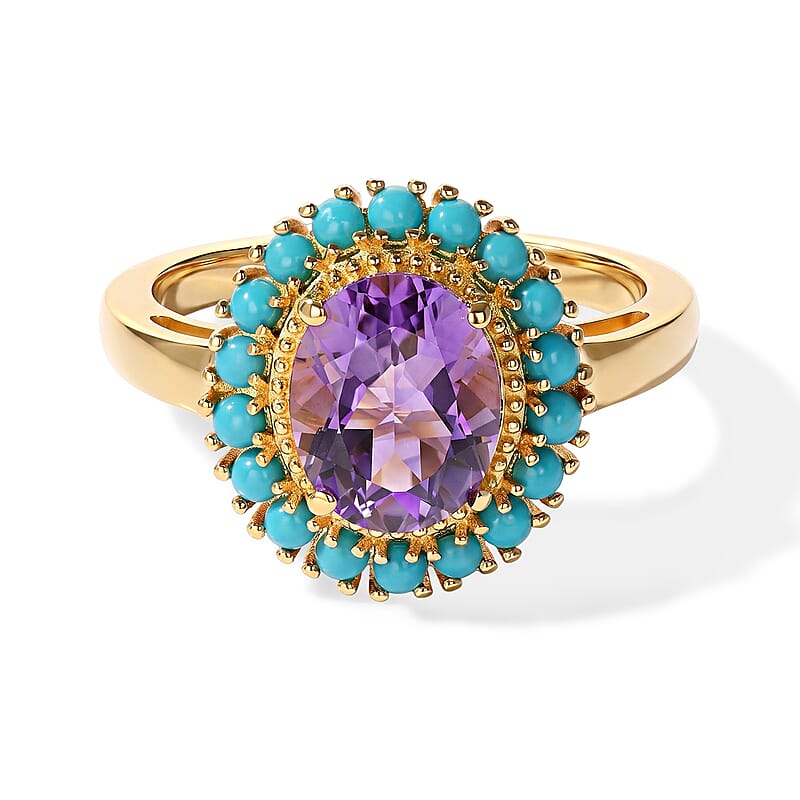 EverTrue African Amethyst and Lagoon Turquoise 2.50 ctw Ring in 18K YG Plated (Size 9.0)