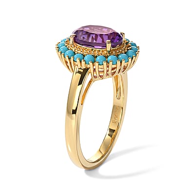 EverTrue African Amethyst and Lagoon Turquoise 2.50 ctw Ring in 18K YG Plated (Size 9.0)