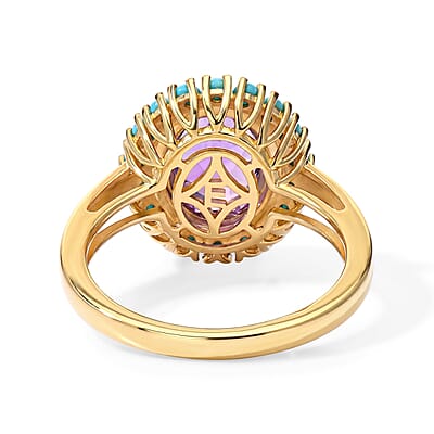 EverTrue African Amethyst and Lagoon Turquoise 2.50 ctw Ring in 18K YG Plated (Size 9.0)