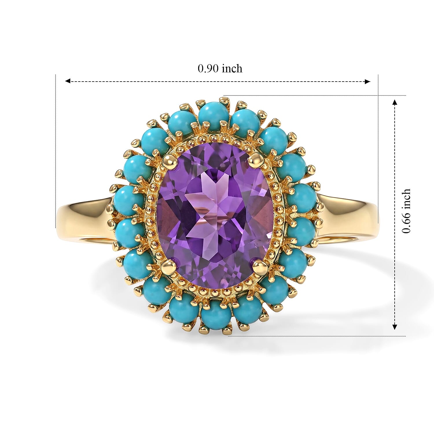 EverTrue African Amethyst and Lagoon Turquoise 2.50 ctw Ring in 18K YG Plated (Size 9.0)