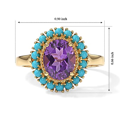 EverTrue African Amethyst and Lagoon Turquoise 2.50 ctw Ring in 18K YG Plated (Size 9.0)