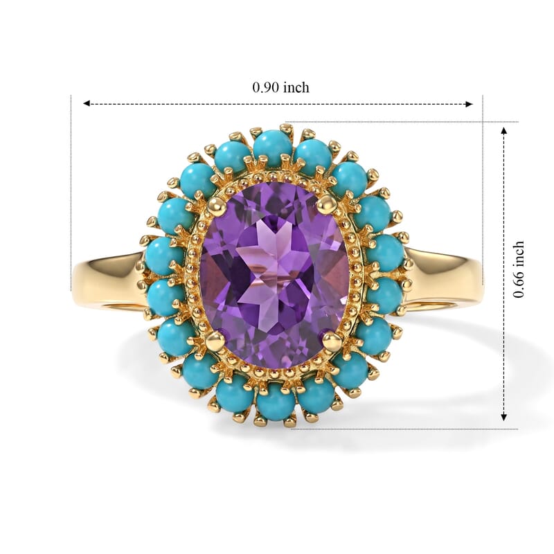EverTrue African Amethyst and Lagoon Turquoise 3.10 ctw Crown Ring in 18K YG Plated (Size 9.0)
