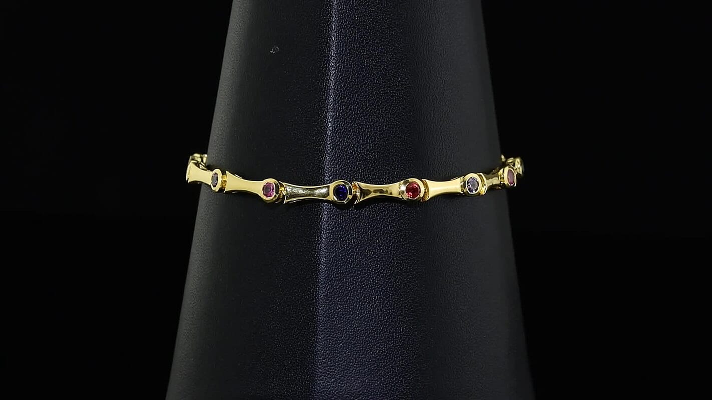 EverTrue Lab Created Multi Sapphire 2.25 ctw Bracelet in 18K YG Plated (7.25 In)