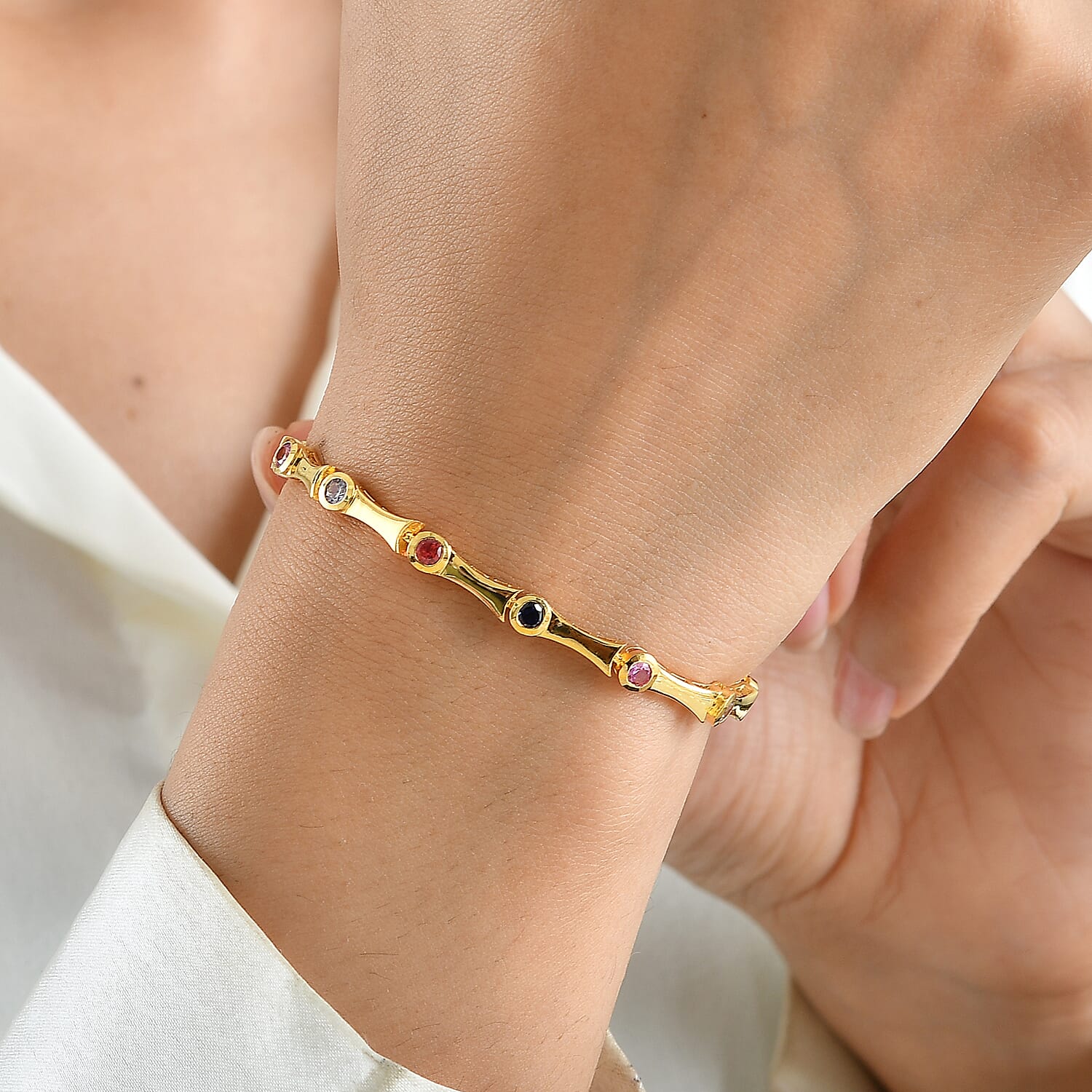 EverTrue Lab Created Multi Sapphire 2.25 ctw Bracelet in 18K YG Plated (7.25 In)