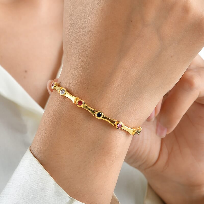 EverTrue Lab Created Multi Sapphire 2.25 ctw Bracelet in 18K YG Plated (7.25 In)