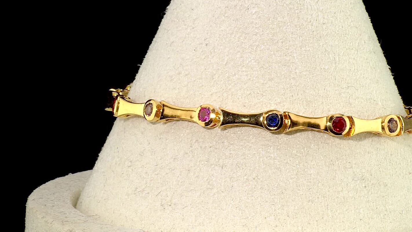 EverTrue Lab Created Multi Sapphire 2.25 ctw Bracelet in 18K YG Plated (7.25 In)
