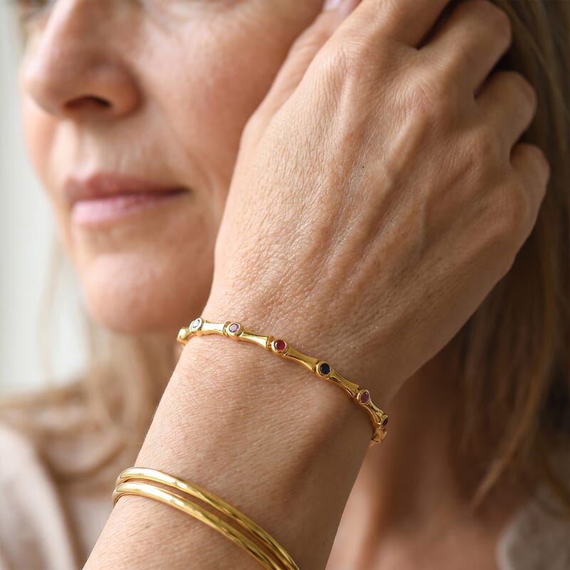 EverTrue Lab Created Multi Sapphire 2.25 ctw Bracelet in 18K YG Plated (7.25 In)