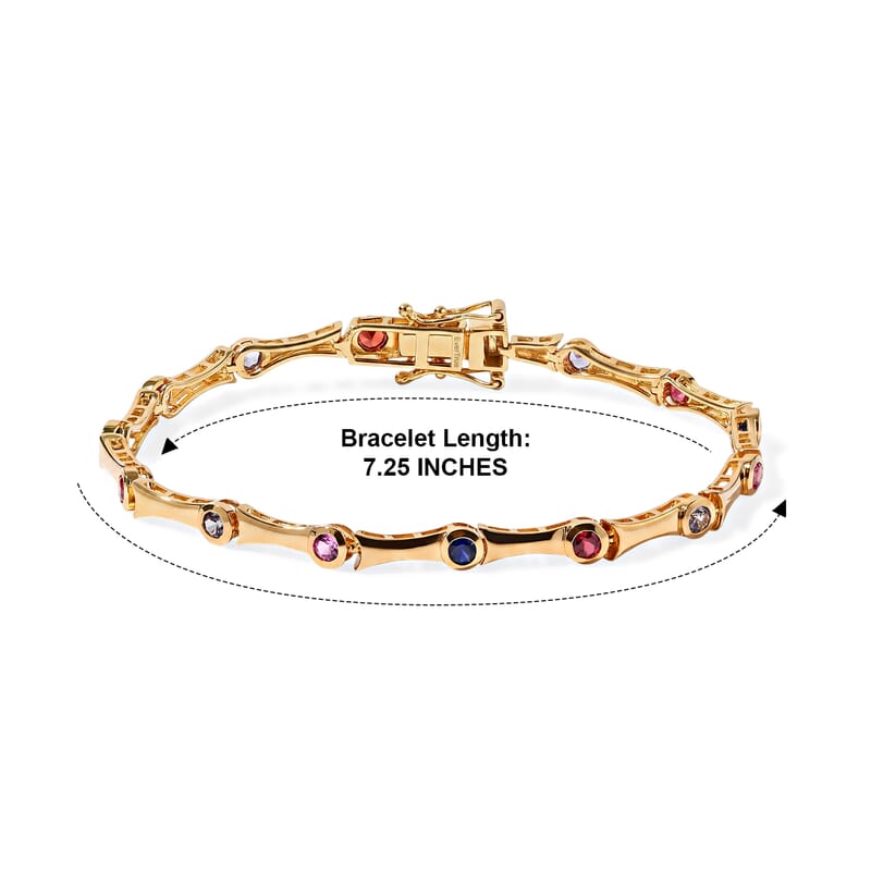 EverTrue Lab Created Multi Sapphire 2.25 ctw Bracelet in 18K YG Plated (7.25 In)