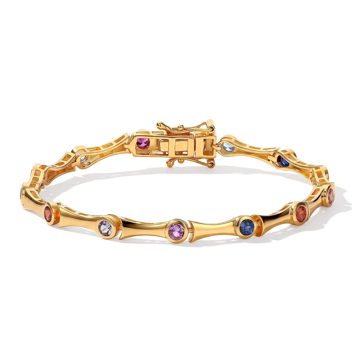 EverTrue Lab Created Multi Sapphire 2.25 ctw Bracelet in 18K YG Plated (7.25 In)
