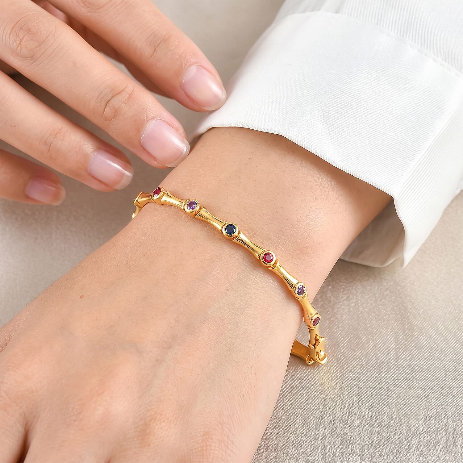 EverTrue Lab Created Multi Sapphire 2.00 ctw Spectrum Gleam Bracelet in 18K YG Plated (6.50 In)