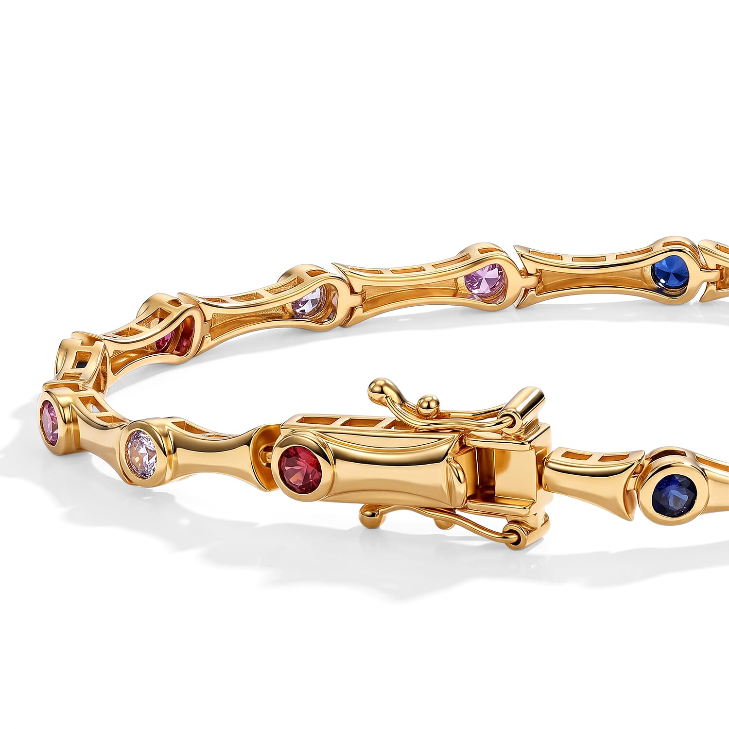 EverTrue Lab Created Multi Sapphire 2.00 ctw Spectrum Gleam Bracelet in 18K YG Plated (6.50 In)