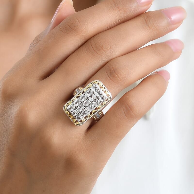EverTrue Lab Created White Sapphire and White Zircon 2.85 ctw Infinite Radiance Cluster Ring in 18K YG Plated and Platinum Bond (Size 5.0)