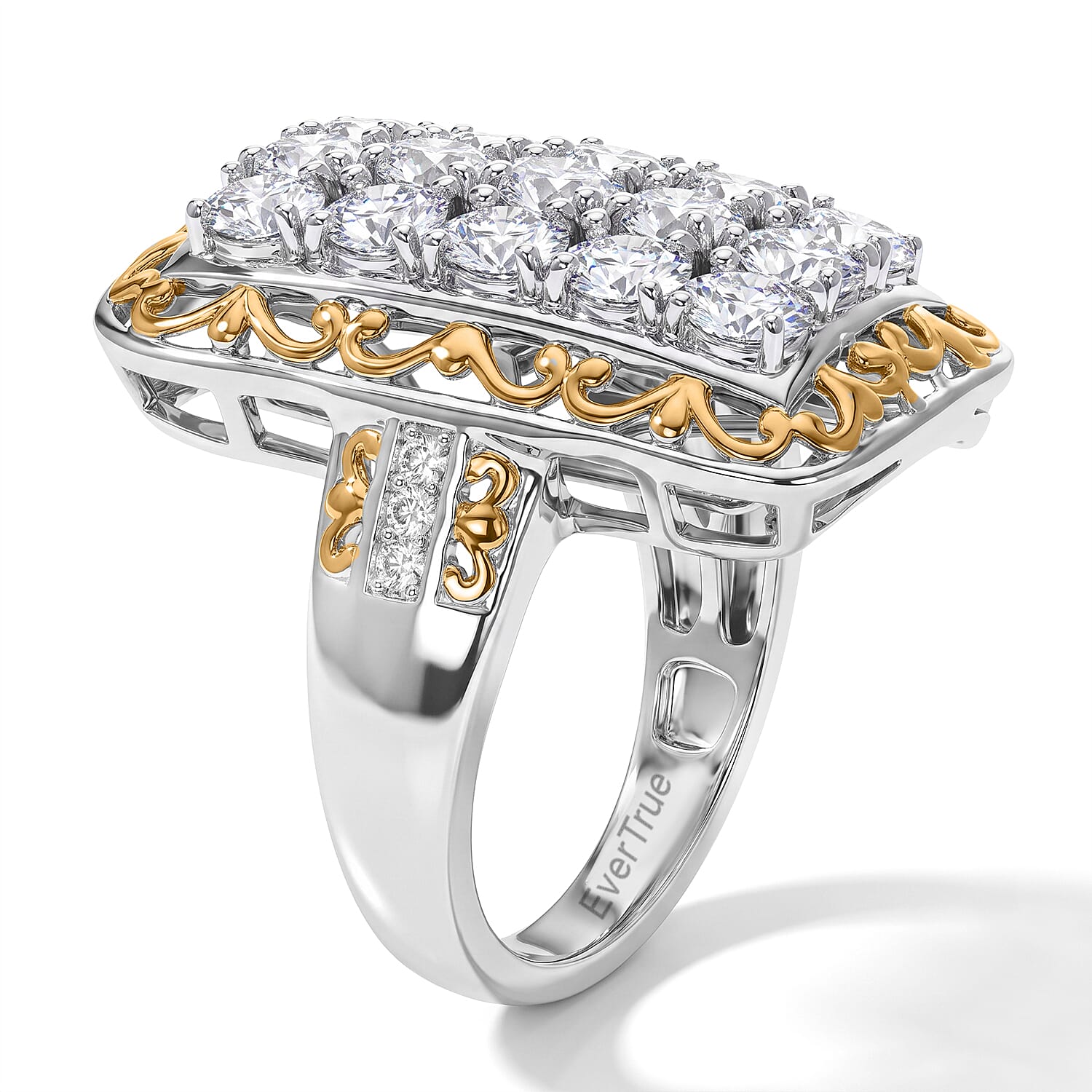 EverTrue Lab Created White Sapphire and White Zircon 2.85 ctw Infinite Radiance Cluster Ring in 18K YG Plated and Platinum Bond (Size 5.0)