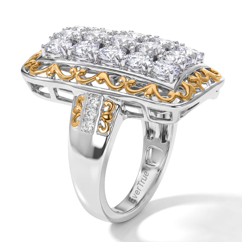 EverTrue Lab Created White Sapphire and White Zircon 2.85 ctw Infinite Radiance Cluster Ring in 18K YG Plated and Platinum Bond (Size 5.0)