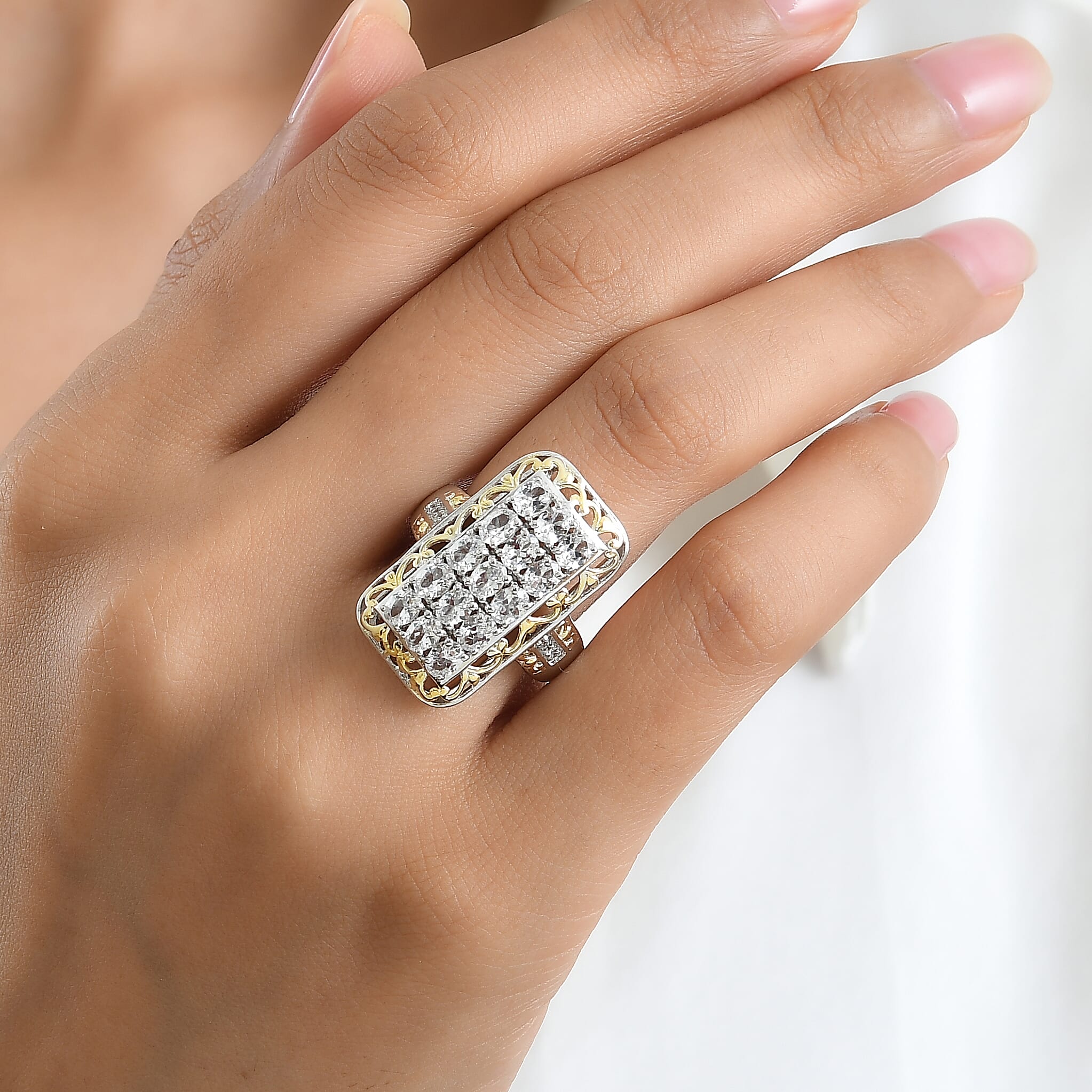 EverTrue Lab Created White Sapphire and White Zircon 2.85 ctw Cluster Ring in 18K YG Plated and Platinum Bond (Size 7.0)
