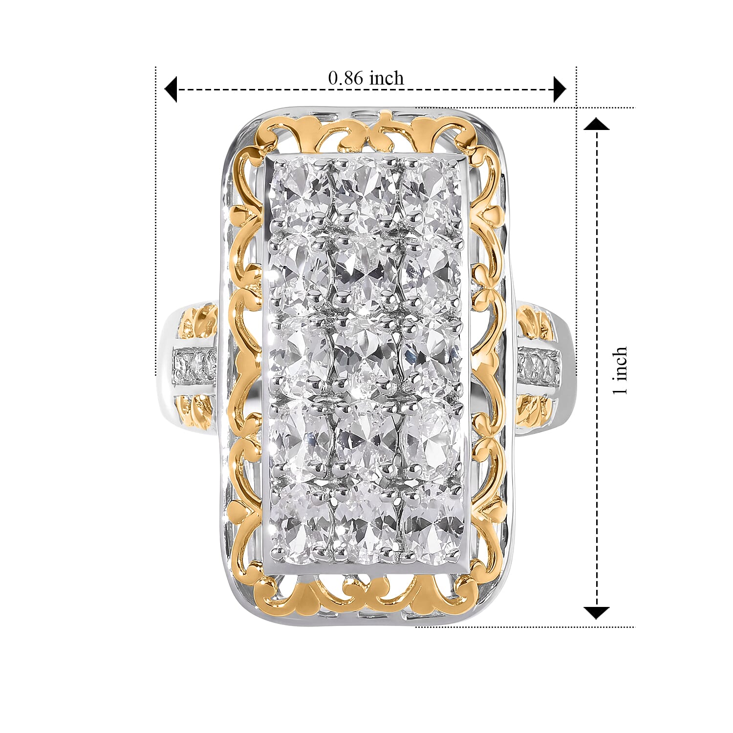 EverTrue Lab Created White Sapphire and White Zircon 2.85 ctw Cluster Ring in 18K YG Plated and Platinum Bond (Size 7.0)