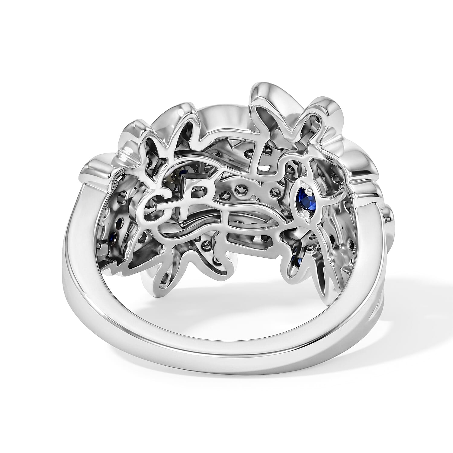 GP Italian Garden Collection Blue and White Diamond 0.50 ctw Floral Ring in Rhodium Over Sterling Silver (Size 6.0)