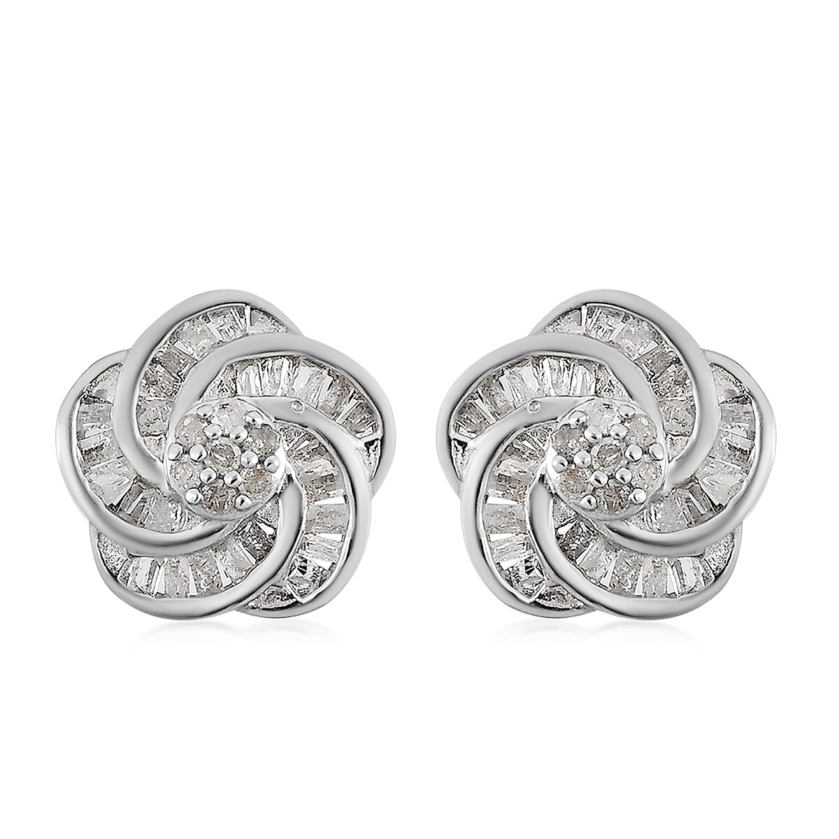 Diamond Spiral Stud Earrings in Platinum Over Sterling Silver 0.50 ctw