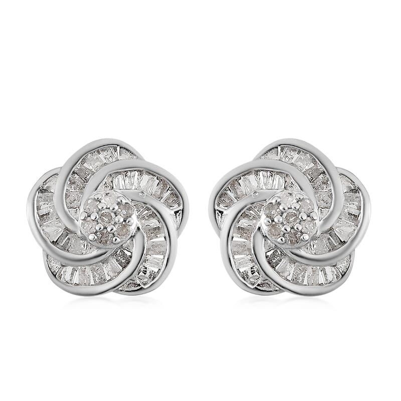 Diamond Spiral Stud Earrings in Platinum Over Sterling Silver 0.50 ctw
