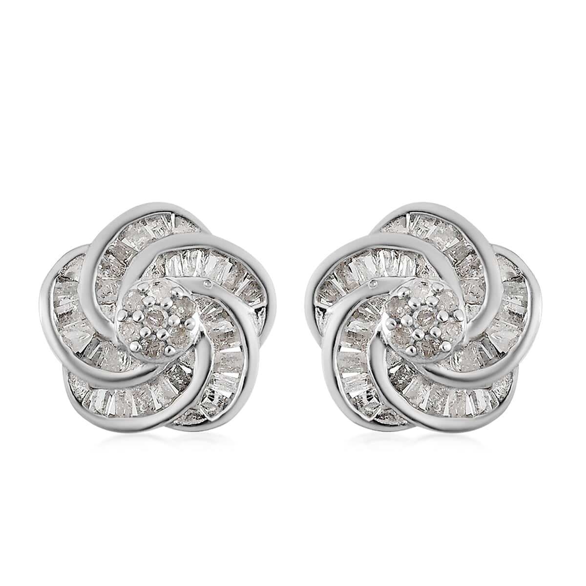 Diamond Spiral Stud Earrings in Platinum Over Sterling Silver 0.50 ctw image number 0