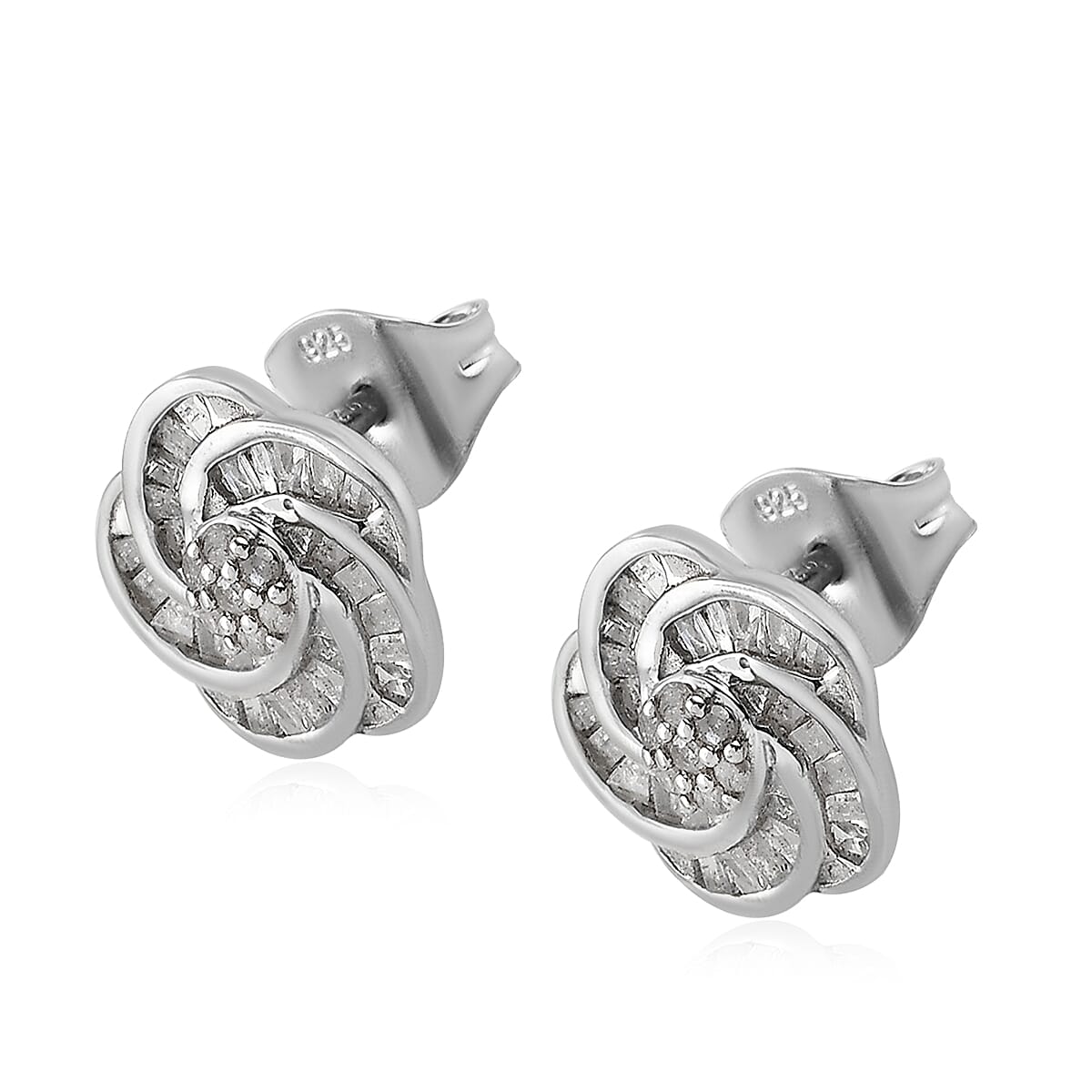 Diamond Spiral Stud Earrings in Platinum Over Sterling Silver 0.50 ctw