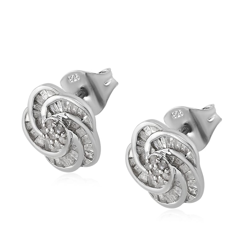Diamond Spiral Stud Earrings in Platinum Over Sterling Silver 0.50 ctw