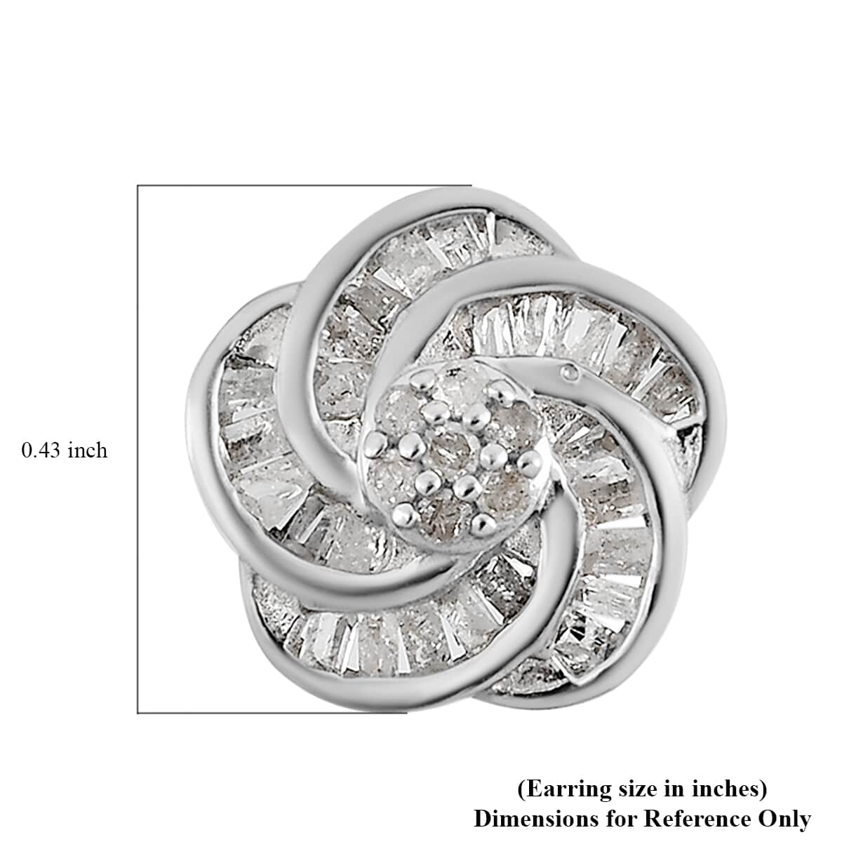 Diamond Spiral Stud Earrings in Platinum Over Sterling Silver 0.50 ctw image number 4