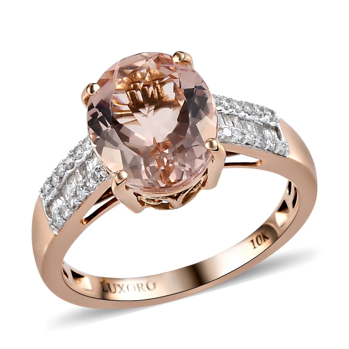 Luxoro 10K Rose Gold Premium Marropino Morganite and Diamond Ring (Size 7.0) 3.40 ctw image number 0