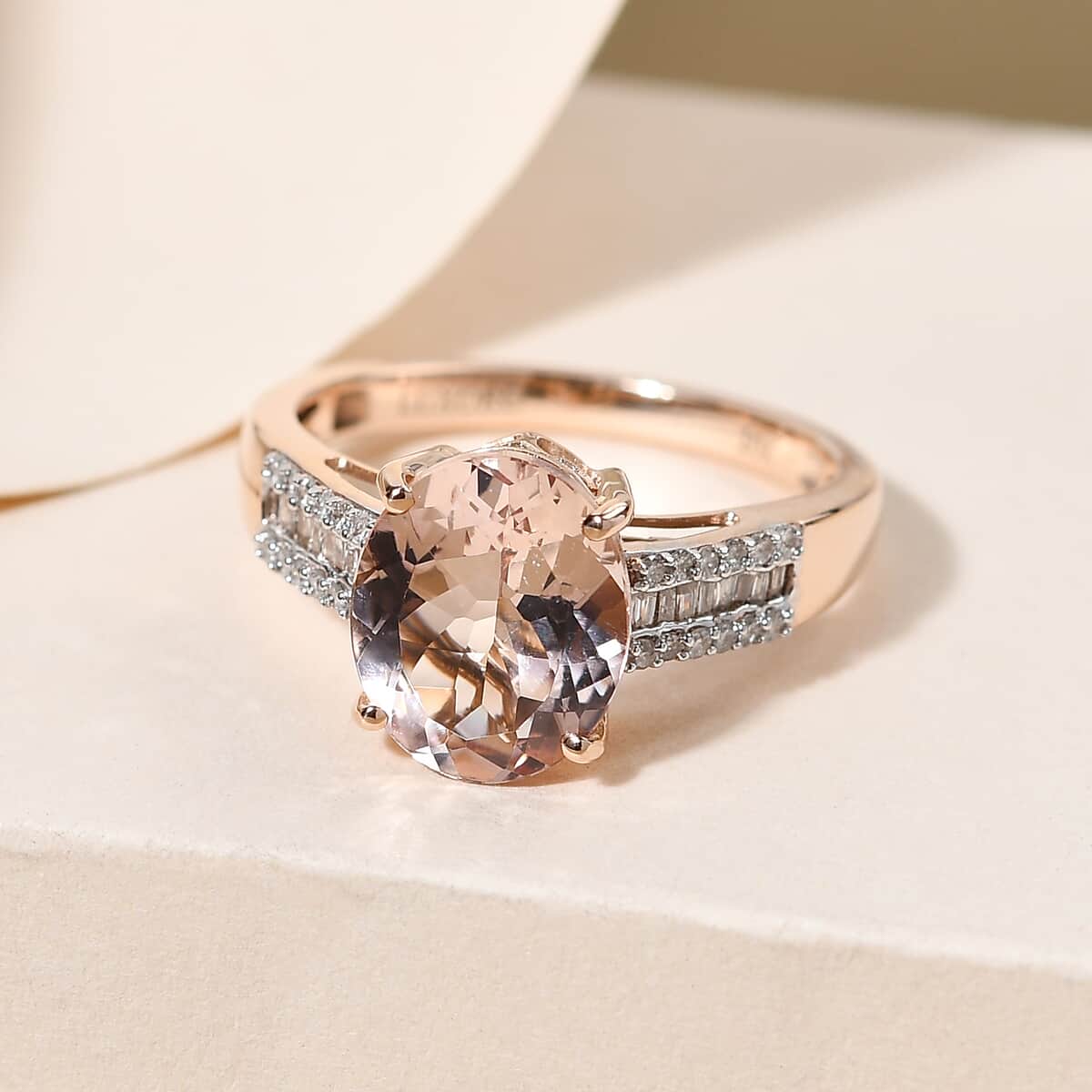 Luxoro 10K Rose Gold Premium Marropino Morganite and Diamond Ring (Size 7.0) 3.40 ctw image number 1