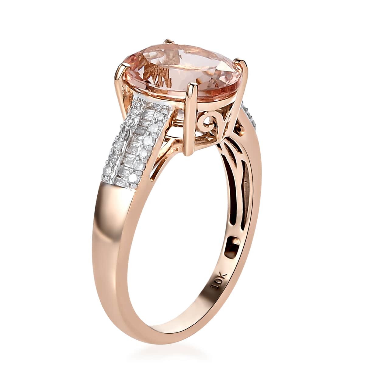 Luxoro 10K Rose Gold Premium Marropino Morganite and Diamond Ring (Size 7.0) 3.40 ctw image number 3