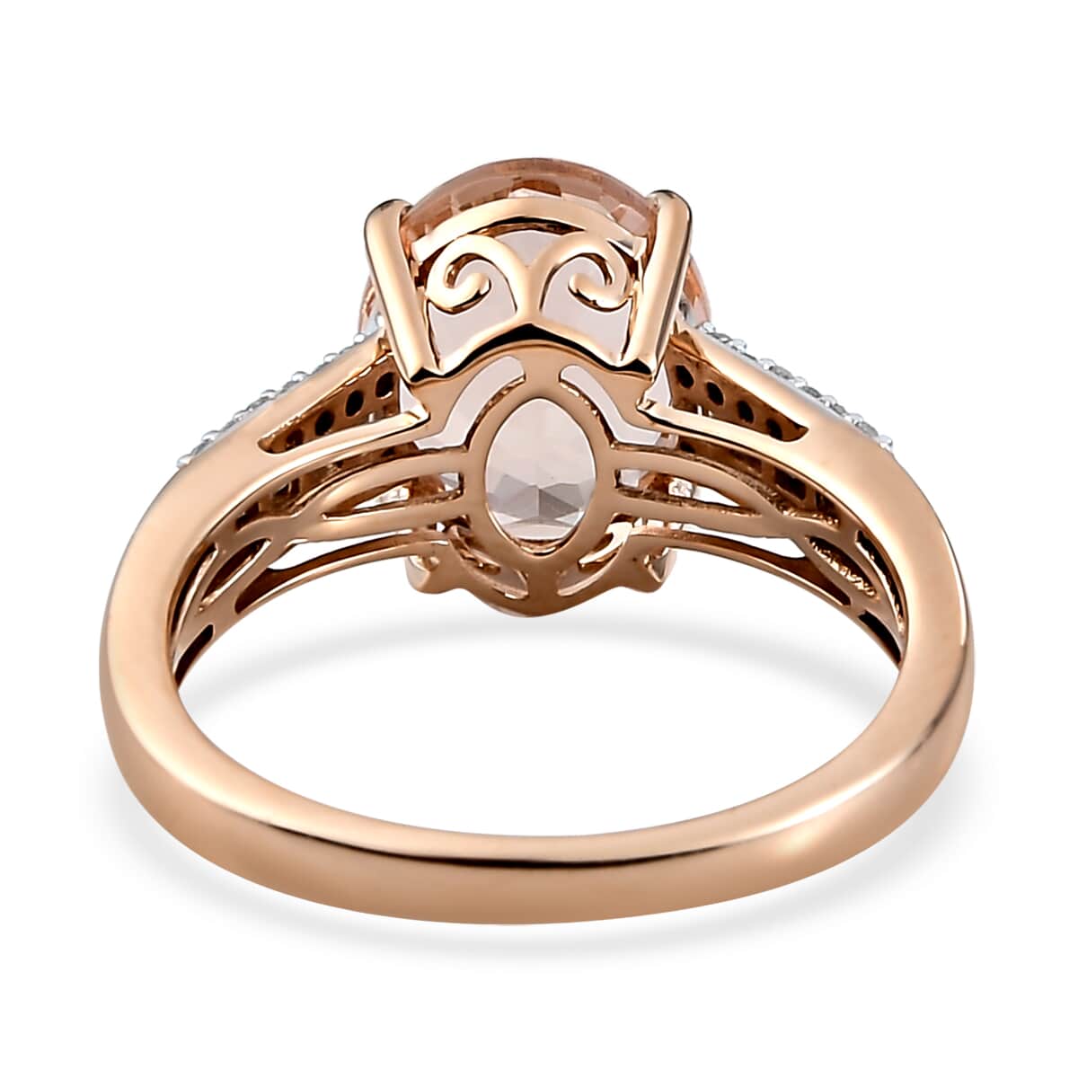Luxoro 10K Rose Gold Premium Marropino Morganite and Diamond Ring (Size 7.0) 3.40 ctw image number 4
