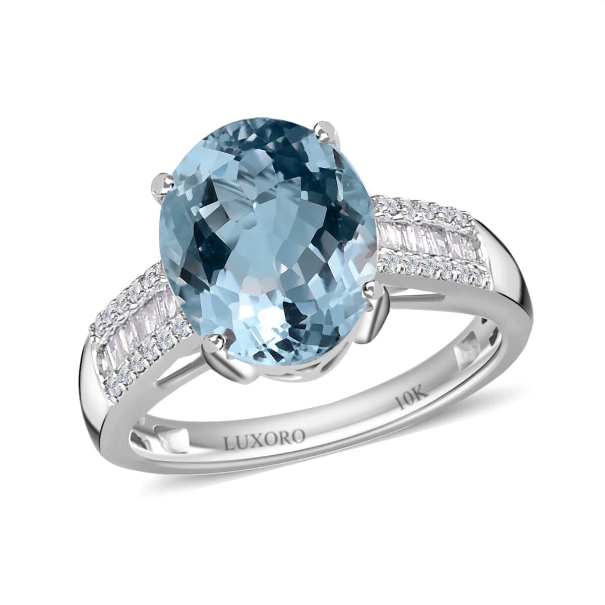 Luxoro 10K White Gold Premium Mangoro Aquamarine and Diamond Ring (Size 10.0) 3.40 ctw image number 0