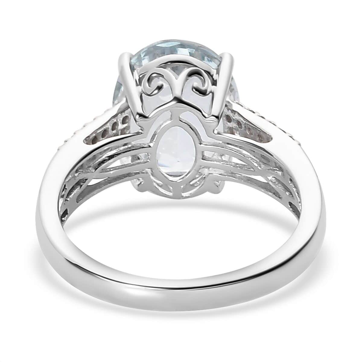 LUXORO 10K White Gold Premium Espirito Santo Aquamarine and Diamond Ring (Size 10.0) 3 Grams 3.40 ctw image number 4