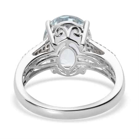 Luxoro 10K White Gold Premium Mangoro Aquamarine and Diamond Ring (Size 9.0) 3.40 ctw image number 4