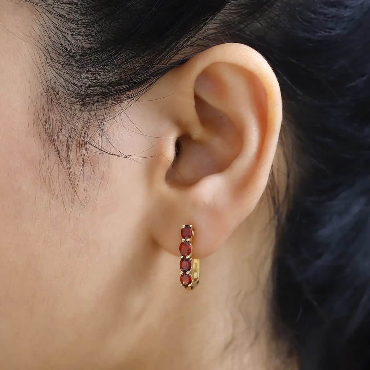 Mozambique Garnet 1.85 ctw Huggie Hoop Earrings in 14K Yellow Gold Over Sterling Silver image number 8