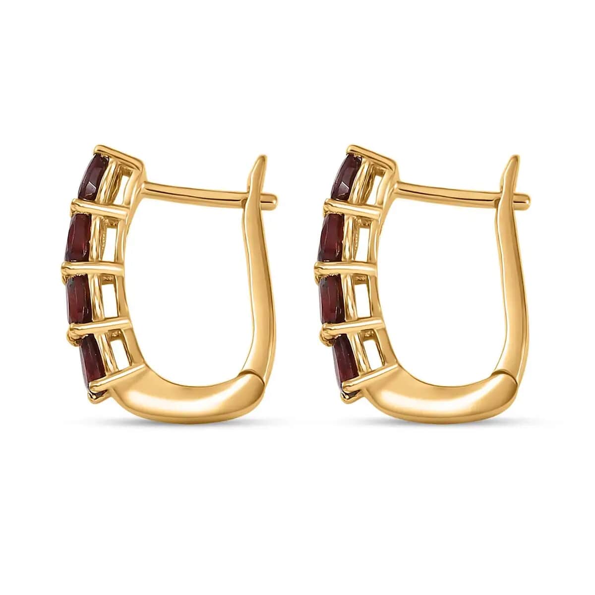 Mozambique Garnet 1.85 ctw Huggie Hoop Earrings in 14K Yellow Gold Over Sterling Silver image number 9