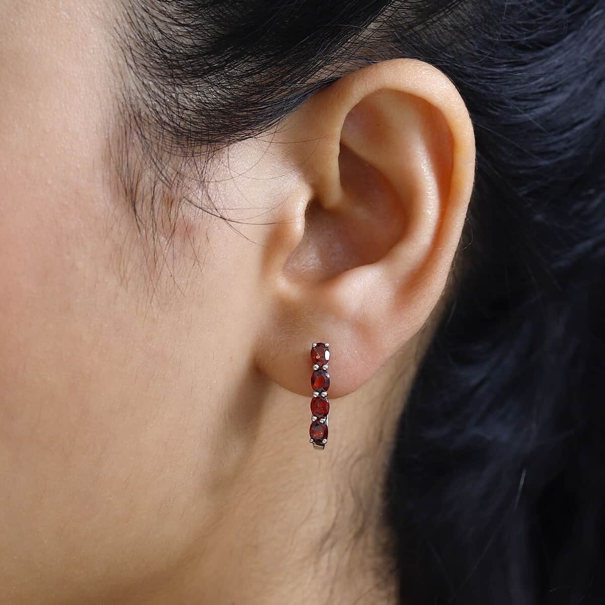 Mozambique Garnet Huggie Hoop Earrings in Platinum Over Sterling Silver 1.75 ctw image number 2