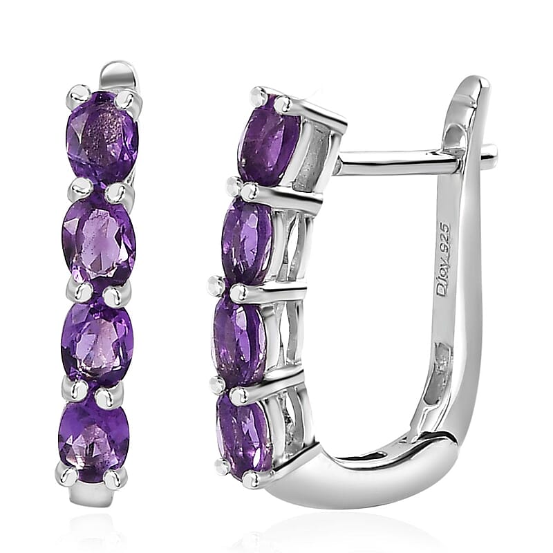 African Amethyst 1.25 ctw Earrings in Platinum Over Sterling Silver