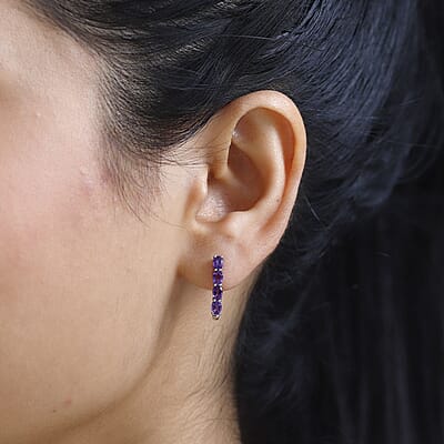 African Amethyst 1.25 ctw Earrings in Platinum Over Sterling Silver