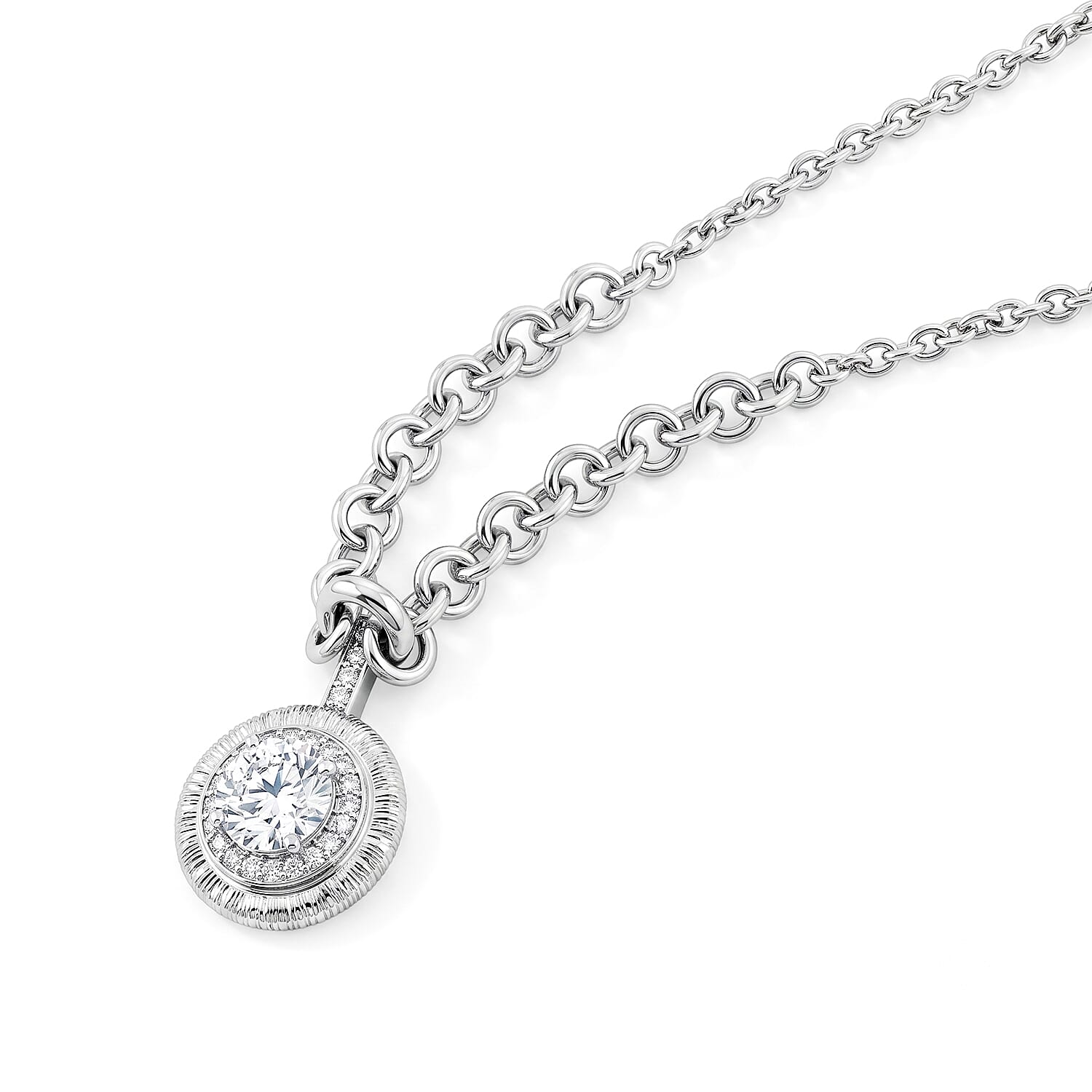 Clarte Moissanite 2.03 ctw Sundial Necklace in Sterling Silver 16-20 Inches