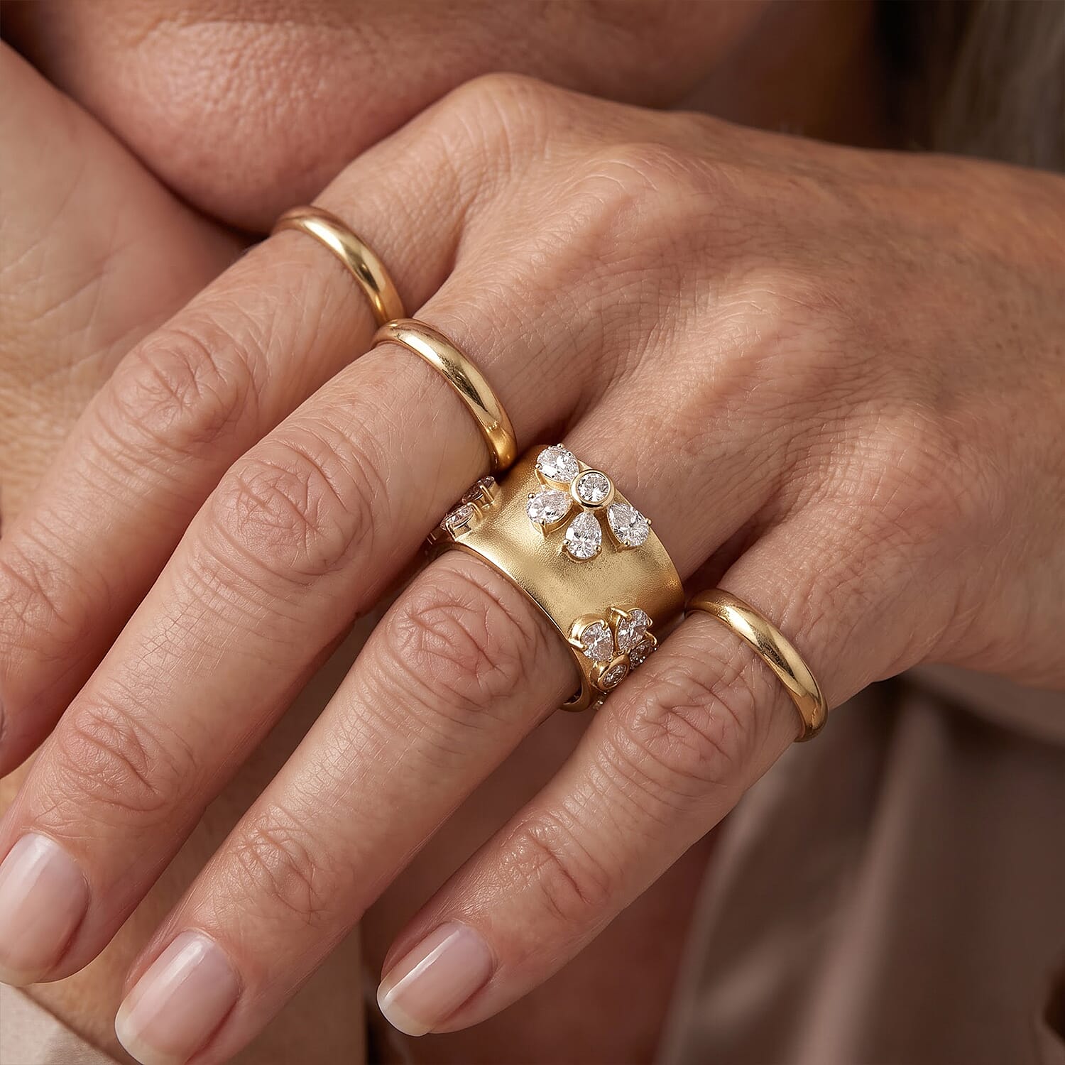 Clarte Moissanite 1.98 ctw Fleur Dore Ring in 14K Yellow Gold Over Sterling Silver (Size 5.0)